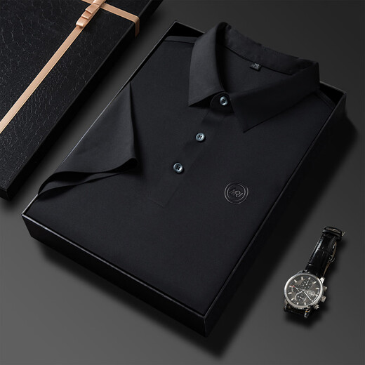 AJGNEAMAIN意大利轻奢高档男装夏季短袖POLO衫无痕商务休闲半袖纯色男士上衣 9859黑色【无痕免烫抗皱】 XL 180/52【建议130-150斤】