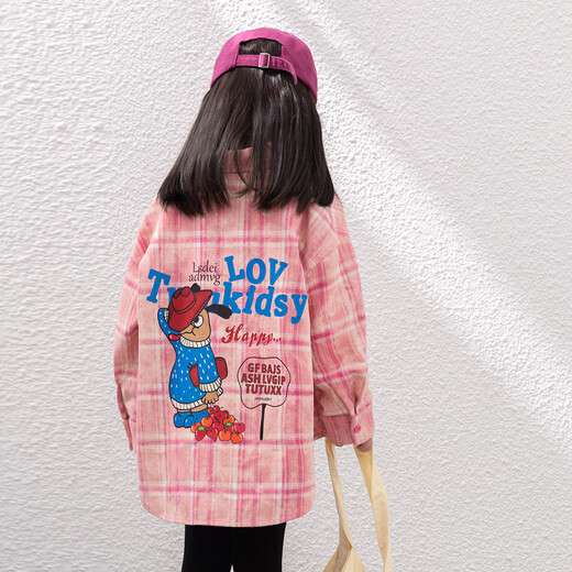 Tutu Elephant Girls' Shirt Retro Plaid Children's Long-Sleeved Shirt 2026 Spring and Autumn New Middle and Large Children's Cartoon Jacket Top Pink 140