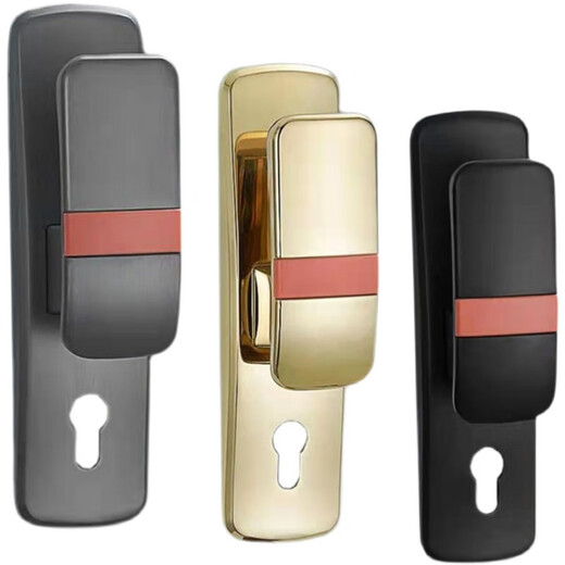 Huili customized silent door lock luxury bedroom door lock universal solid wood door handle black gold straight push door lock XF01 gray red (free hinge door latch) 35-50mm universal type with key