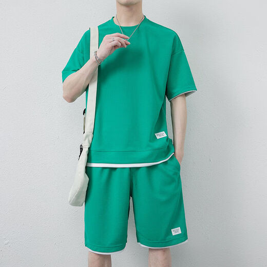 Star-Zhe Youth Clothes Men's Summer Waffle Ice Silk Short-Sleeve T-Shirt Men's Sports and Casual Set Men's Clothes A Set with Handsome Half-Sleeve Solid Color High-end Gray (X3880 Set) XL 115-140Jin[Jin equals 0.5 kg] Priority Shipping