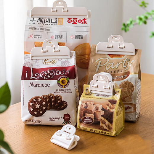 Sungsa Japanese snack bag sealing clip, fresh-keeping sealing artifact, kitchen food plastic bag clip, milk powder sealing clip, white (small + medium + large)