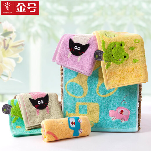 Gold towel pure cotton cartoon children's baby face towel household soft and absorbent kindergarten small towel T1183 small car green one