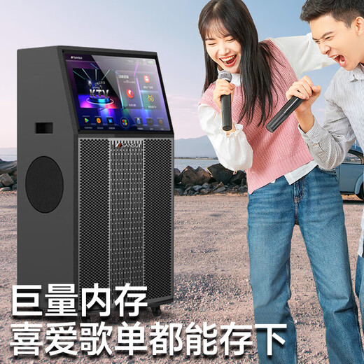 SANSUI portable trolley video speaker touch screen outdoor karaoke home ktv audio set all-in-one karaoke machine high volume karaoke 12 inches 15 inches PE189+22 inches screen+18 inches speaker+1T memory