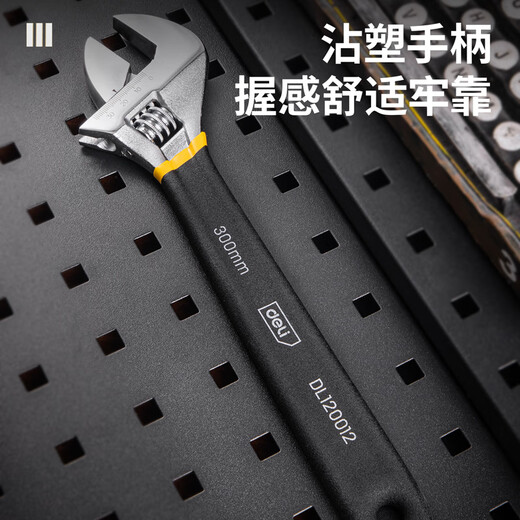 Deli (deli) plastic handle adjustable wrench universal live mouth multi-functional torque wrench 12-inch dual-purpose adjustable wrench DL120012