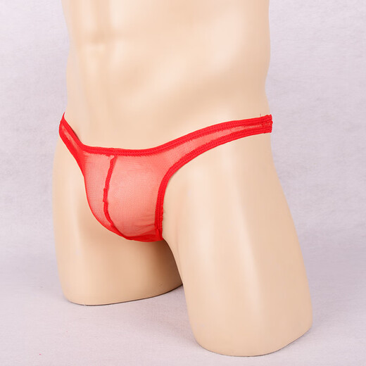 Ye Zimei men's sexy underwear ultra-thin fully transparent sexy underwear men's low-waist see-through mesh temptation U protruding hair thong men's T-pants 4126 red one size