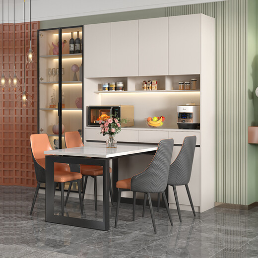 Qiangxiang Light Luxury Slate Sideboard High Cabinet Integrated Wall Multifunctional Storage Wine Cabinet Folding Dining Table Combination Customized G149 Style 7 (No Light) 1280*400*2300