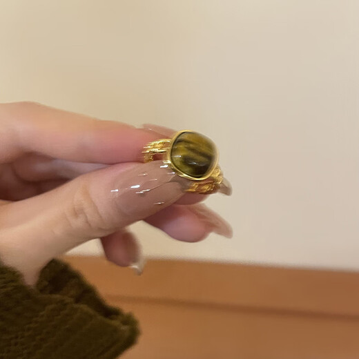 Resin imitation amber stone open ring women's niche design retro index finger ring light luxury high-end decorative ring amber + milk white two pack