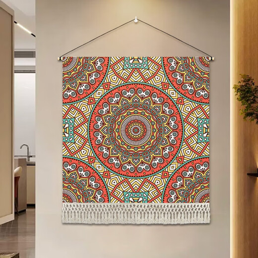 Geshang Nordic Retro Ethnic Style Bedside Tapestry Bohemian Inn Large Size Hanging Entrance Tapestry B&B Decoration G200-Mandala D-01 Width 80cm-Height 80cm Comes with Installation Package