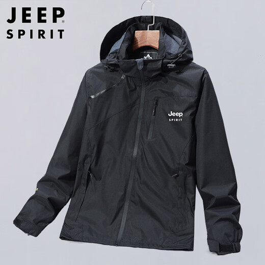 JEEP SPIRIT Jeep Jacket Men's Autumn and Winter Trendy Jacket Men's Hooded Charge Casual Top 1899 Black XL