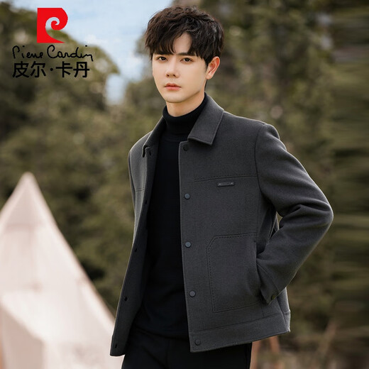 Pierre Cardin Lapel Wool Jacket Men's Wool Wool Coat Short Double-sided Wool Jacket Men's Spring Autumn British Thickened Camel (Including removable down liner) XL 180