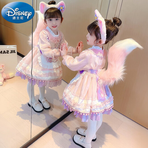 Disney Girls' Dress Plus Velvet 2025 New Style Birthday Princess Dress Spring and Autumn Style Lina Belle Skirt Children's Clothing Headwear + Bustle + Tail + CMXX Lina Belle Skirt a 140 cm