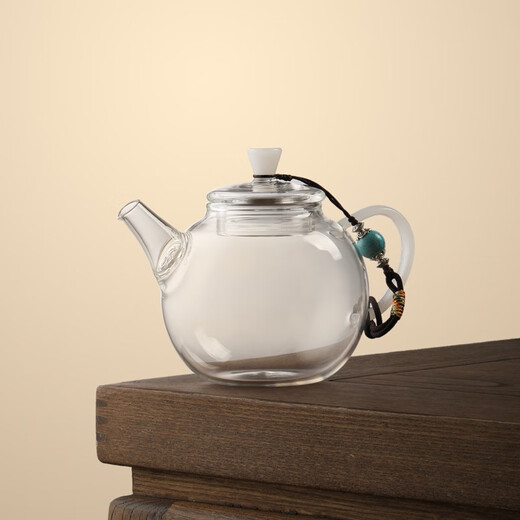 Gaoming (gaoming) small teapot for one person, special tea brewing device for green tea, small capacity transparent glass Kung Fu tea single pot, hand-held tea set, 255ml celestial ball teapot + turquoise teapot rope