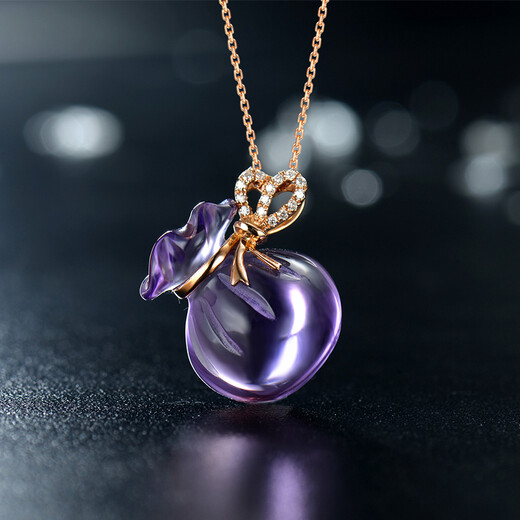 Avani 18K rose gold diamond pendant women's lucky bag money bag necklace colored gold pendant colored gemstone clavicle chain 18K gold diamond amethyst pendant rose gold