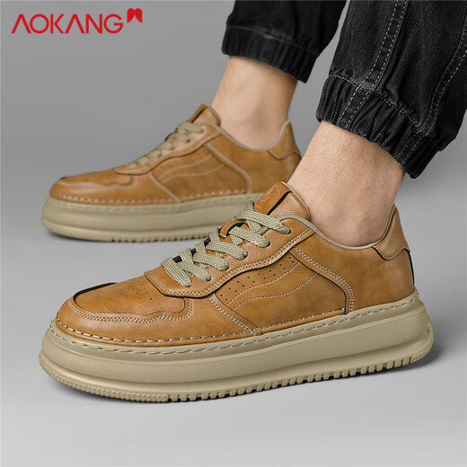 奥康男鞋休闲鞋透气运动鞋秋冬百搭增高板鞋 麦黄 42