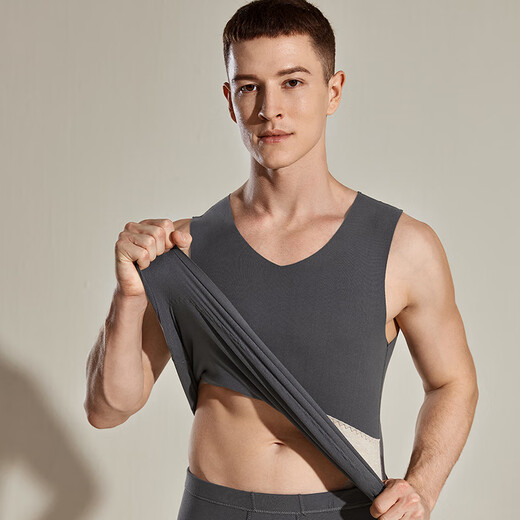 Arctic Velvet Seamless Heating Men's Warm Vest Men's Velvet German Vest Autumn and Winter Cotton Underwear Sleeveless Close-fitting Bottoming Shirt Top Graphite Gray 2XL Recommended 135-160Jin Jin equals 0.5kg - Traceless tailoring