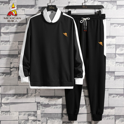 Scarecrow (MEXICAN) long-sleeved sweatshirt suit men's letter printed t-shirt trendy youth spring clothes men's suit black XL