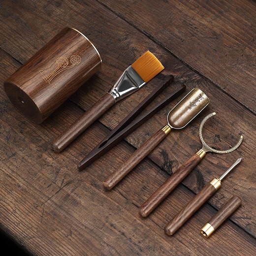 Jiutang Kung Fu tea set accessories ebony tea ceremony six gentlemen set tea making tools supplies tea clips tea spoon knife and needle high-end double lotus root lotus - tea ceremony six gentlemen