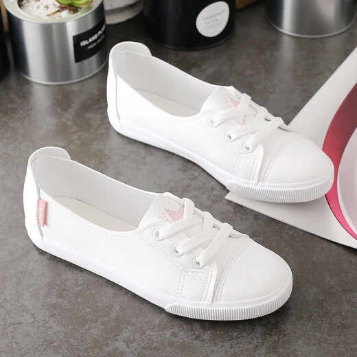 Aowan 2020 shallow mouth small white shoes for women, popular versatile single shoes, bean women's shoes, autumn shoes, flat bottom, autumn casual white shoes, one-step breathable pink 37