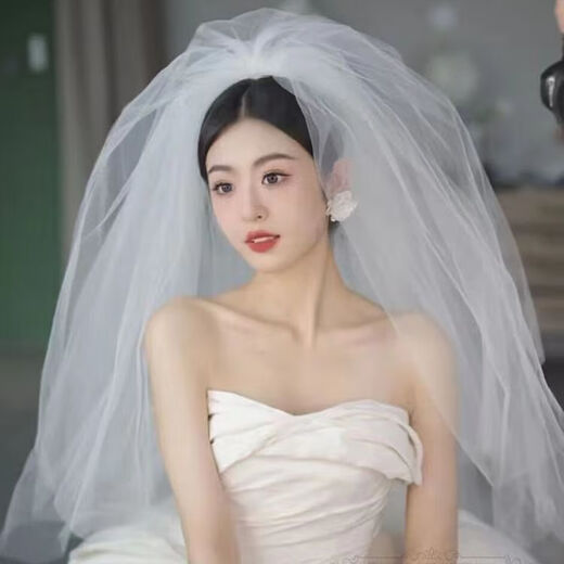 Veil Bridal Wedding Veil New Style Super Fairy Style Certification Registration Headwear Proposal Photography Long Puff P White Puff Gauze (Organza) About 80 Hair Comb