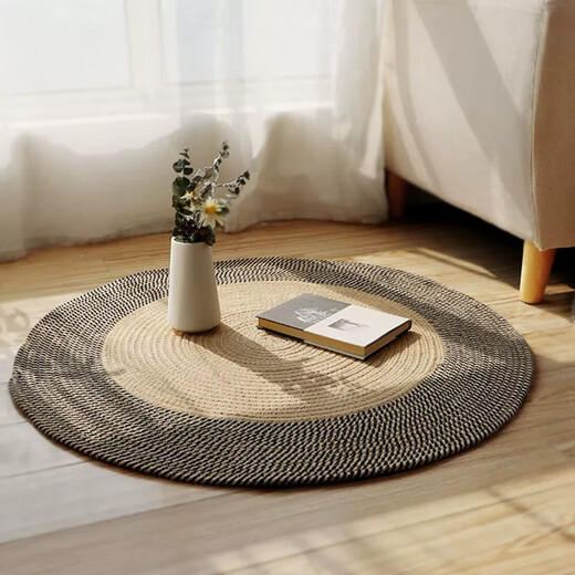 Qingbilin living room coffee table carpet bedroom cotton round carpet sofa bedside stain-resistant woven carpet washable cotton carpet diameter 90CM - jute color