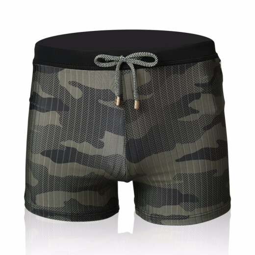 GAILANG anti-embarrassment swimming trunks men's half-length swimming trunks men's swimsuit boxer swimming trunks adult fashion printed hot spring pants camouflage M