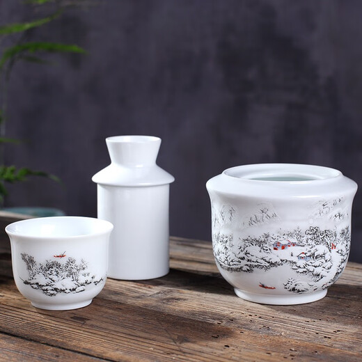 Jiulou Pavilion Jingdezhen blue and white ceramic wine warmer Chinese style ancient household old-fashioned wine scalding device wine warmer set 2 liang Snow scene 2 liang standard