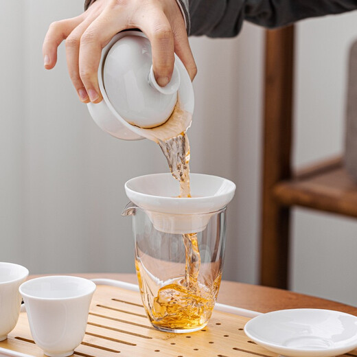 Gold inlaid jade travel tea set, mutton-fat jade porcelain household ceramic white porcelain with tea tray and bowl set, gift Kung Fu tea set, Leshui mutton-fat jade porcelain set