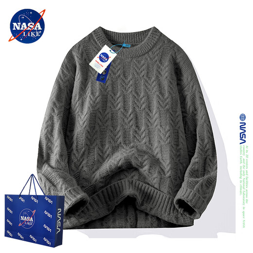 NASALIKE潮牌联名毛衣男秋冬季圆领套头打底衫纯色时尚百搭情侣款针织衫 红色 M（建议90-120斤）