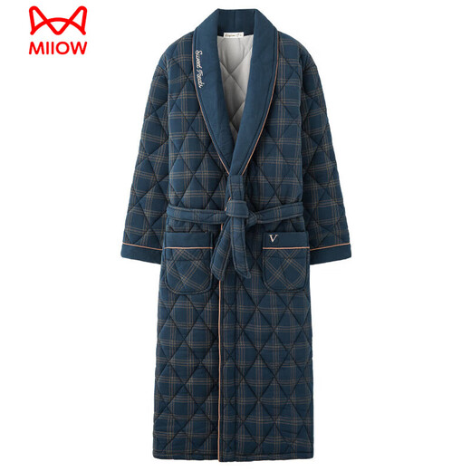 
Catman (MiiOW) pure cotton winter three-layer thickened cotton bathrobe men's nightgown one-piece extra thick pajamas winter warm long A1047-three-layer thickened cotton-all cotton 170(L)
