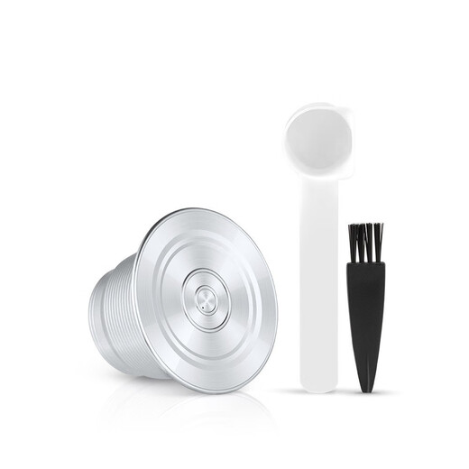 Nespresso coffee capsule reusable shell recyclable stainless steel capsule shell diy stainless steel single hole capsule (spoon brush included)