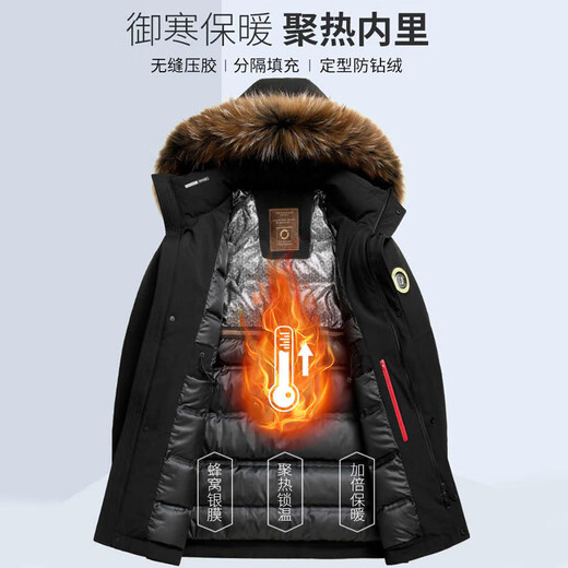 Walker Shop鹅绒羽绒服男士中长款休闲大毛领2025新款加厚保暖冬装外套工装 9755黑色 M 【170/88A】