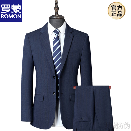 ROMON suit men's suit business casual formal suit Korean version slim groom wedding dress men's suit two-piece new product 9807 blue dark grid L 175/48