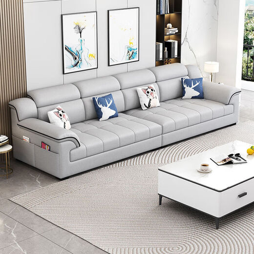 2025 new cotton and linen fabric sofa living room simple modern large and small apartment three-seat straight row cat claw leather sofa soft and comfortable cotton and linen sponge style 2.1m small apartment three-seat straight row