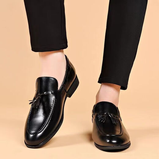 Li Shangduo men's four-season leather shoes without laces men's leather shoes black British summer breathable pointed toe men's leather shoes men's versatile black 9923 38