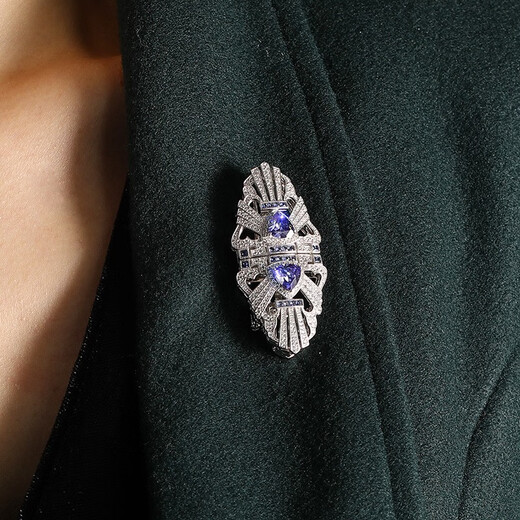 Ji Shizhe's flagship brand brooch, tanzanite gemstone brooch, high-end jewelry, women's multi-purpose corsage gift box, tanzanite gemstone brooch