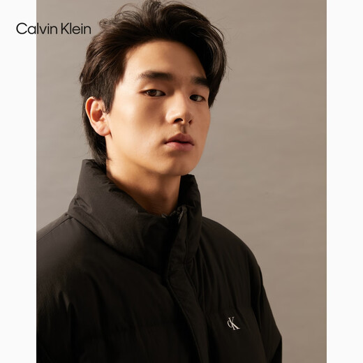 Calvin KleinJeans autumn and winter men's trendy casual sports ck large pocket printed duck down stand collar down jacket BEH-space black S