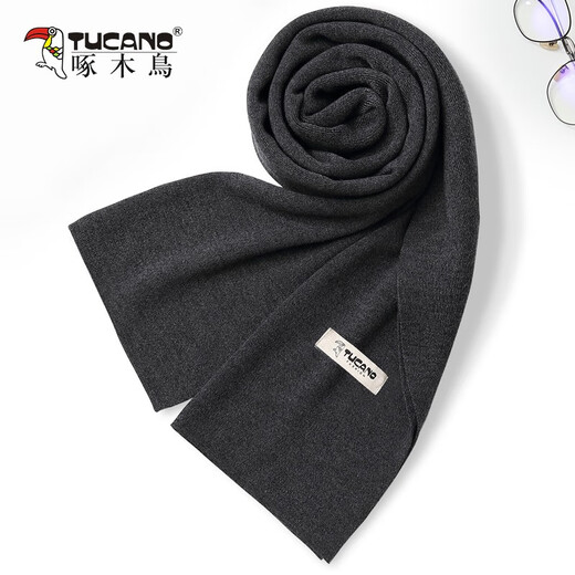Woodpecker (TUCANO) Woolen Scarf Men's Autumn and Winter Solid Color Casual Versatile Long Warm Korean Style Simple New Year Christmas Birthday Gift Gray