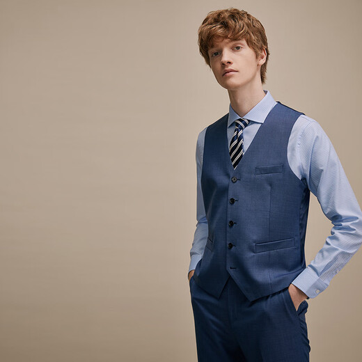 Guillaume de Mons pure wool suit men's blue business professional formal fit casual gray suit groom wedding dress blue top + pants MXF023 48 top 32 size trousers