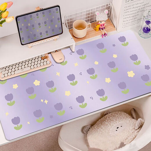 Ye Yu purple butterfly flower mouse pad super large high-value girl wrist guard computer office writing mat table pad RK-3893丨Purple thickened lock edge 57 cm * 33 cm 2MM