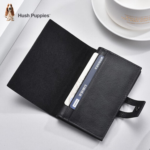 Hush Puppies Key Bag Unisex Genuine Leather Key Bag Keychain Multifunctional First Layer Cowhide Key Bag Card Holder 2-in-1 Black