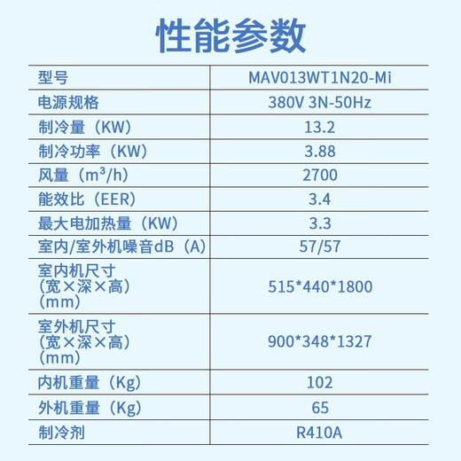 Midea 5 HP precision air conditioning machine room special cabinet base station 380V constant temperature single cooling 24H operation MAV013WT1N20-Mi package 4 meters copper pipe installation OCC