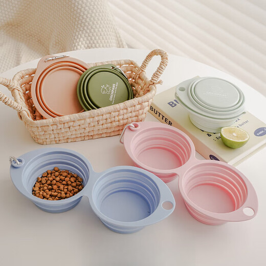 OEIN Folding Bowl Dog Outdoor Portable Silicone Pet Bowl Water Bowl Drinking Water Walking Bowl Outdoor Water Cup Store Manager Recommendation Single Bowl Sweet Apricot-Pink 350 Universal