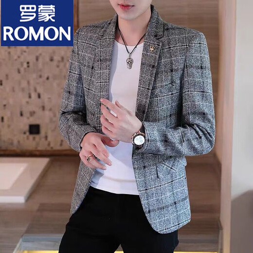 ROMON suit men's single-piece small suit casual large size Korean version slim jacket plus velvet suit handsome and trendy a613 black M 85-105Jin Jin equals 0.5 kg