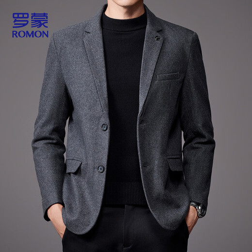 罗蒙（ROMON）羊毛呢西服男士秋冬商务休闲职业正装西装礼服爸爸外套XF78灰色2X