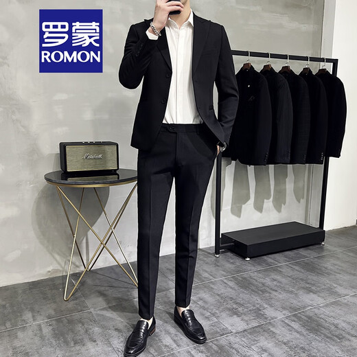 ROMON British business slim suit men's workwear dress light mature style commuting trendy suit two-piece dark green suit + trousers 52/XL