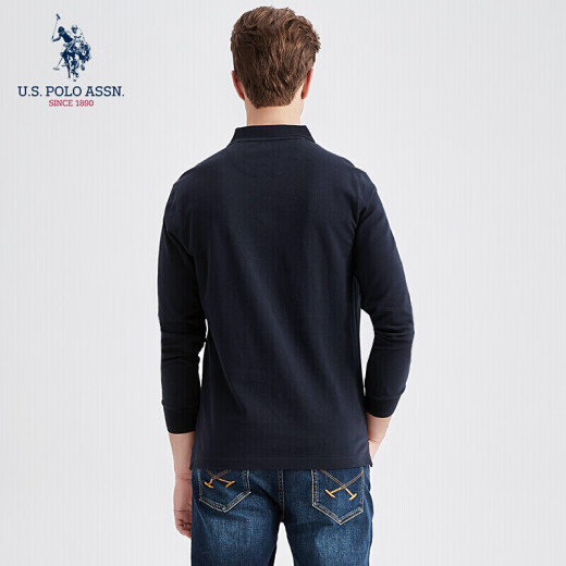 (U.S.POLOASSN.) polo shirt men's autumn business casual long-sleeved men's pure cotton lapel embroidered top navy blue M