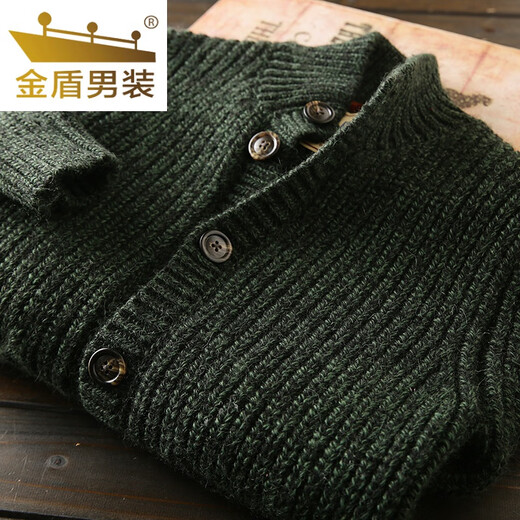 Golden Shield Wool Cardigan Italian Station Men's Autumn and Winter Thickened Knitted Sweater Jacket Green L (145-165Jin Jin equals 0.5kg)