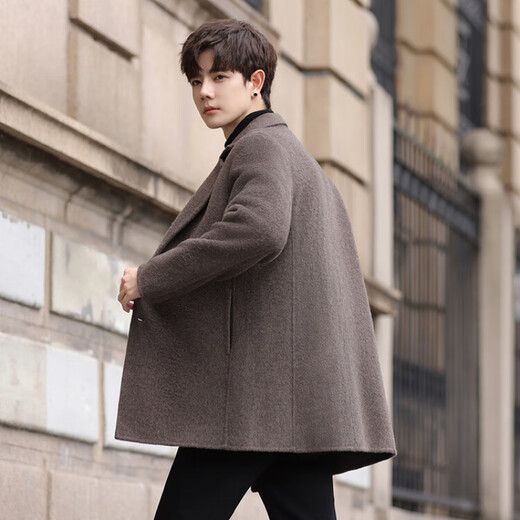 Pierre Cardin double-sided woolen woolen coat men's mid-length Korean style suit collar woolen coat autumn and winter thickened windbreaker men's black L recommended 120-135Jin Jin equals 0.5 kg