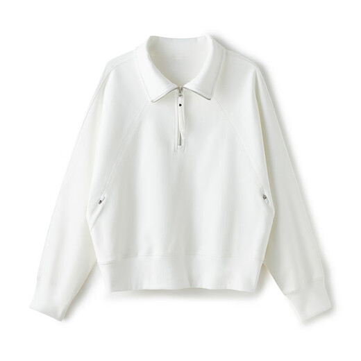 雲上生活【海川卫衣】肌理感翻领半拉链短款卫衣2024春秋上衣女V9214X 白色 S