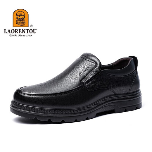 LAORENTOU men's leather shoes business casual shoes toe layer cowhide slip-on shoes slip-resistant round toe dad shoes 260278 black 40